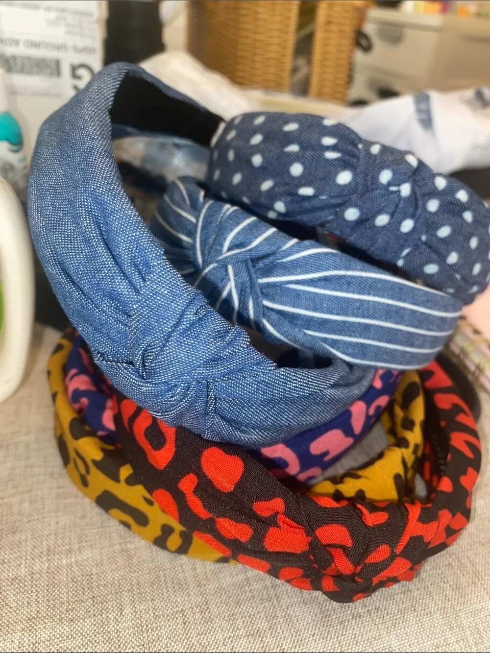 Blue Denim & Patterned Headband Set - 6 Pack